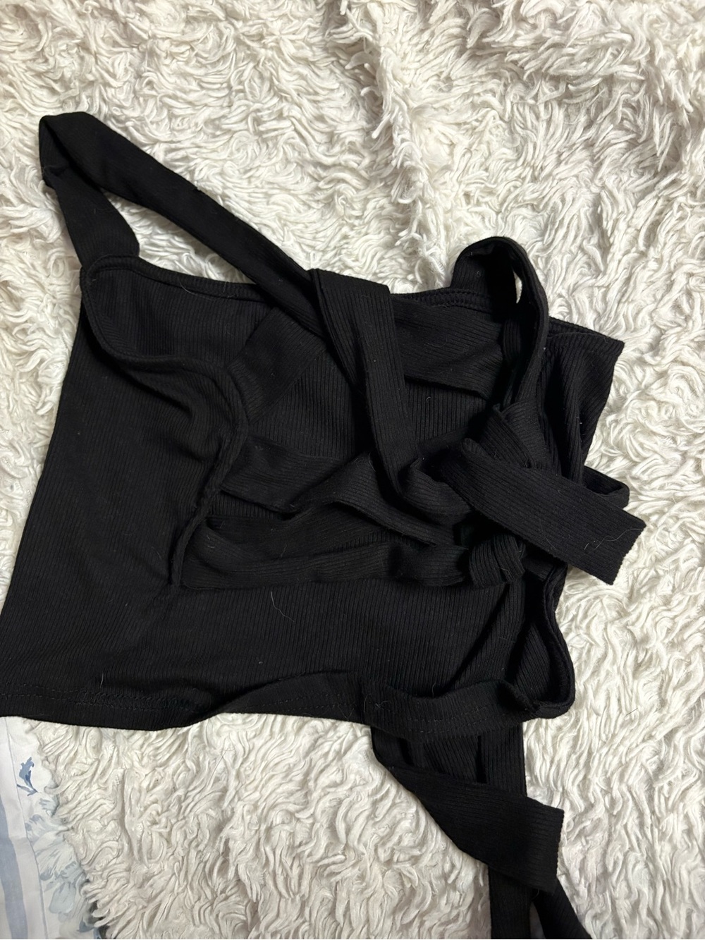 SHEIN Women's Black Ribbed Open Back Tie Top